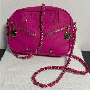 Rampage Magenta Pink Chain Strap Crossbody Bag Studded Moto Style